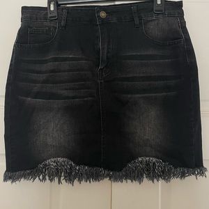 Black Denim Frayed & Distressed Mini Skirt